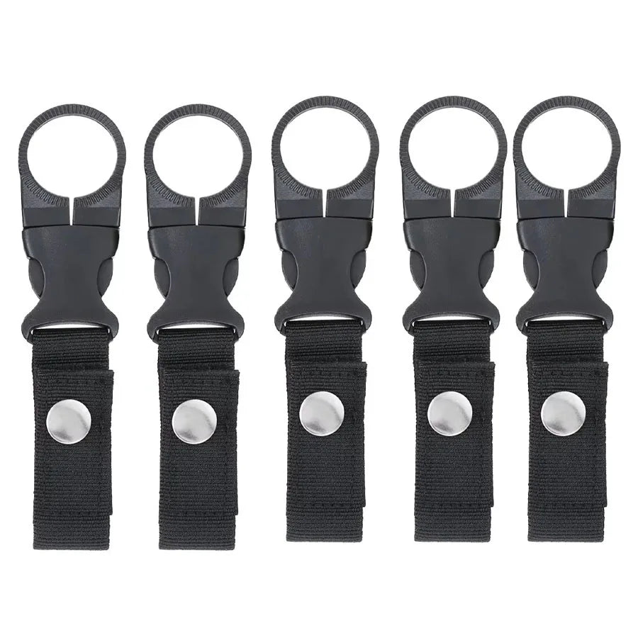 Nylon Water Bottle Holder Clip - Backpack Strap Hook - Bk 5 Pieces