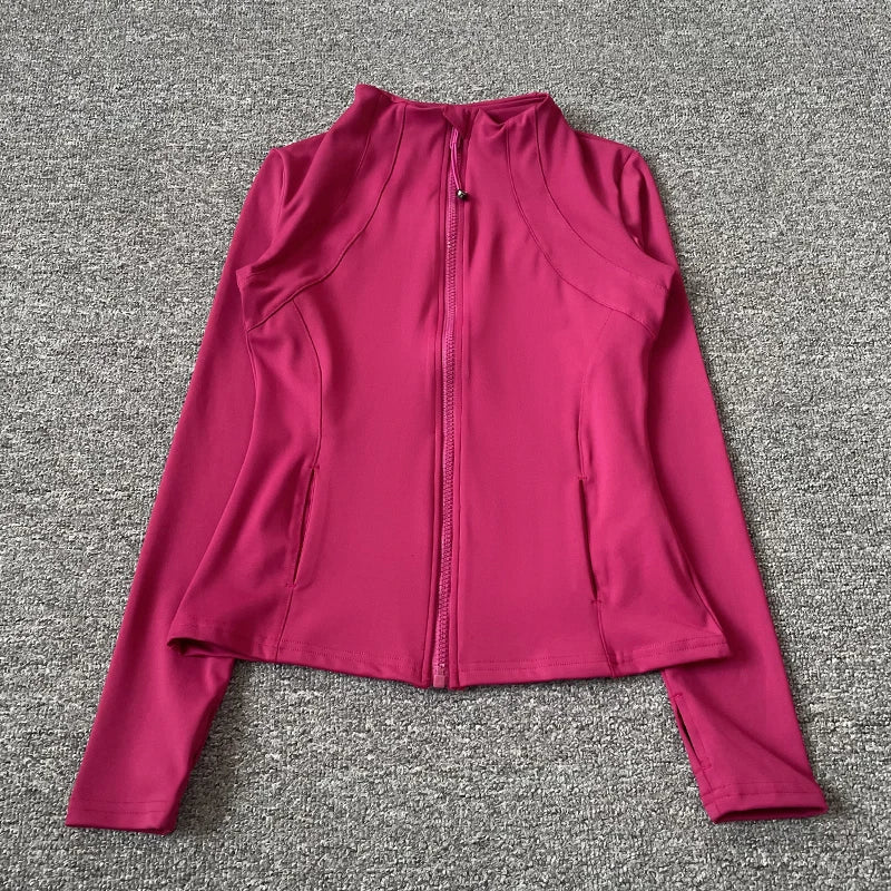 Women's Fitness Jacket - Stand Collar Zip Sports Top - Red