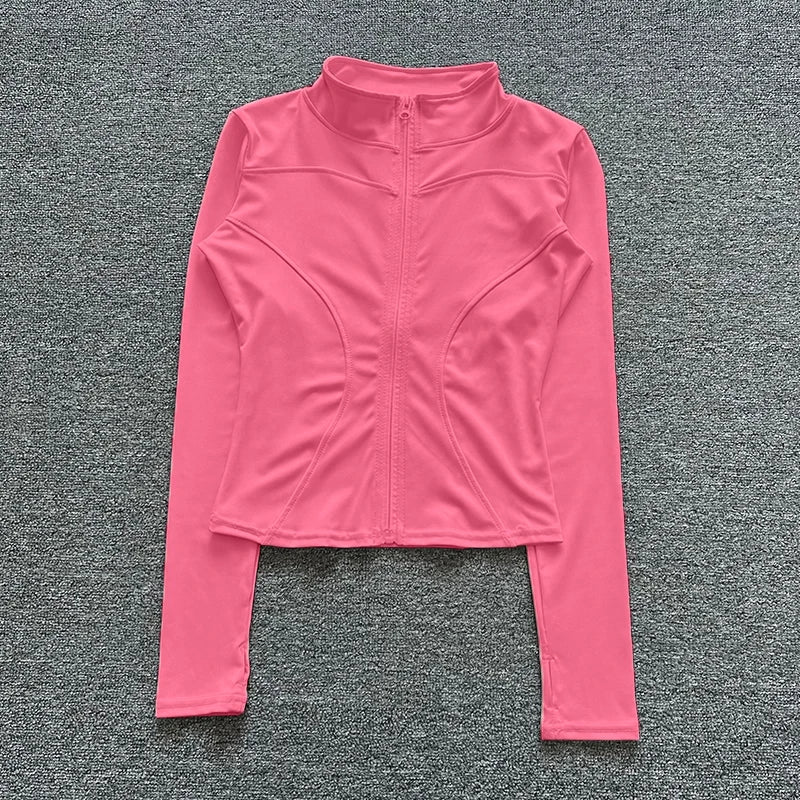 Women's Sport Jacket - Zip-Front Yoga Training Top - Raspberry Red