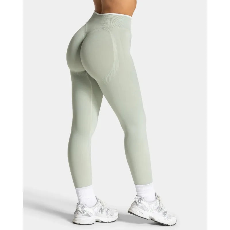 Women's Colorblock Yoga Leggings - High Waist Workout Tights - Green