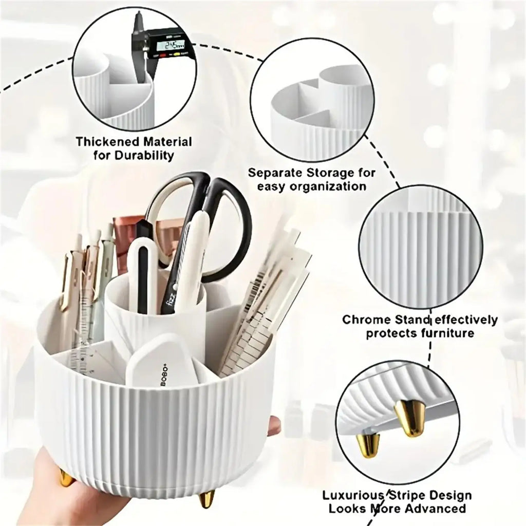 Rotating Makeup Organizer - Desktop Storage Holder with Compartments