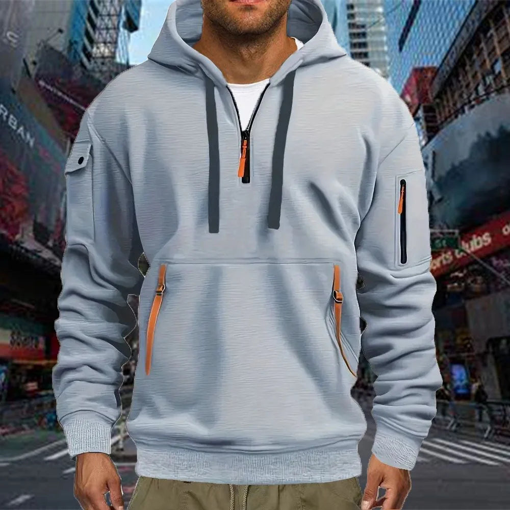 Men's Zip Hoodie - Long Sleeve Pullover with Arm Pocket