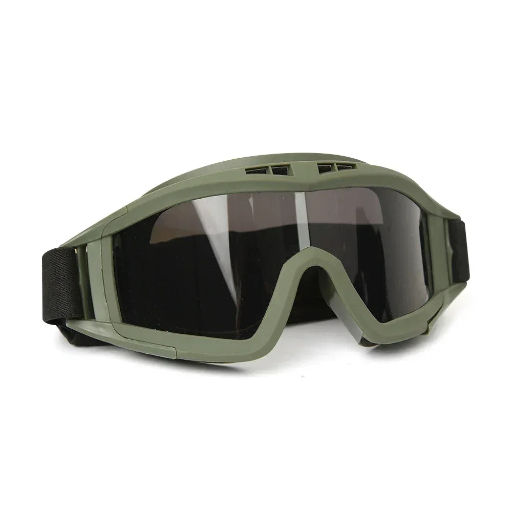Airsoft Goggles - 3-Lens Eyewear Set for Outdoor Gear - Gray Lens Green