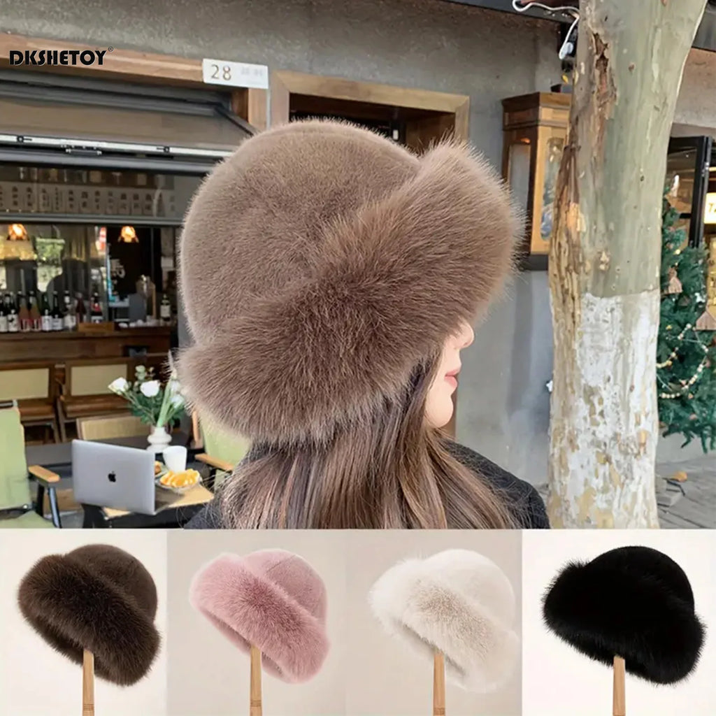 Women's Plush Winter Beanie - Faux Fur Cold Weather Hat