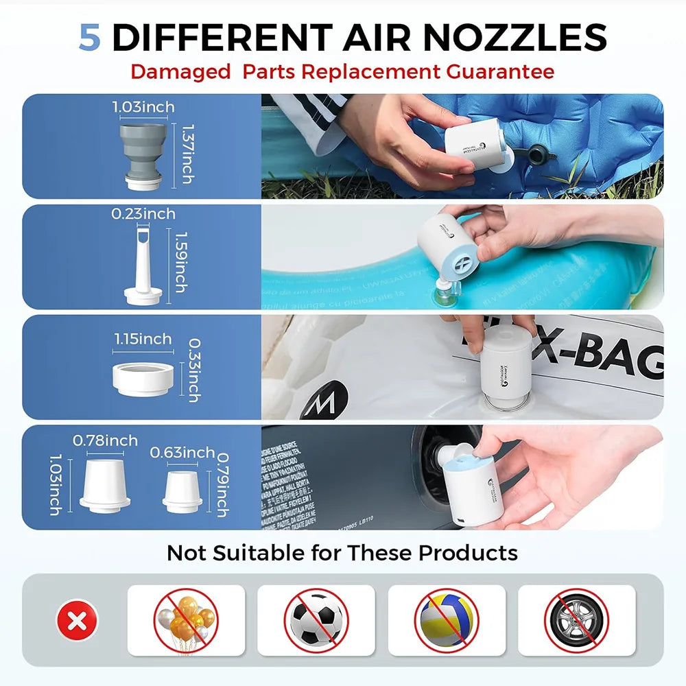 Portable Camping Air Pump - USB-C Pump with Built-In Light