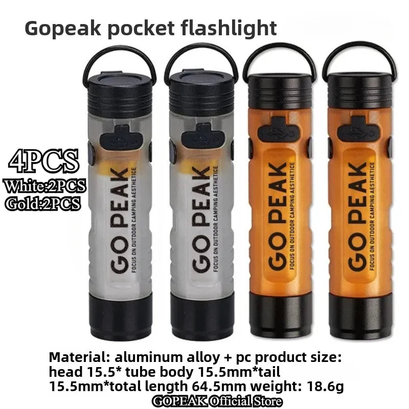 Mini LED Pocket Flashlight - Key Clip Light for Bags - 4 Pieces 2White 2Gold