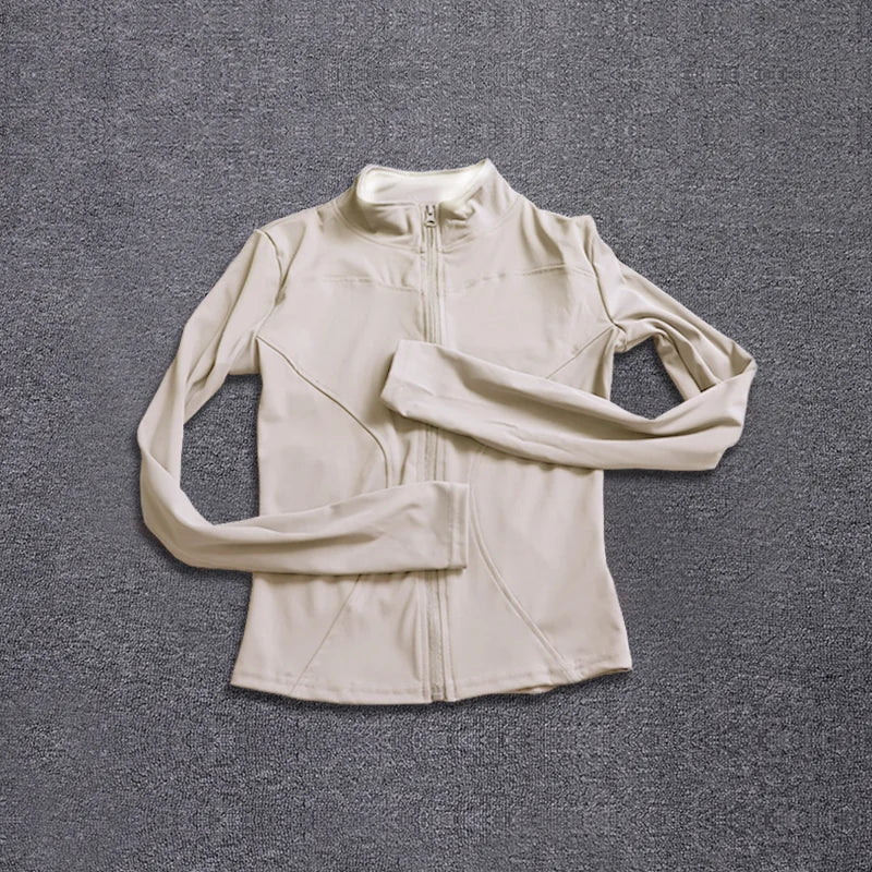 Women's Sport Jacket - Zip-Front Yoga Training Top - Ivory