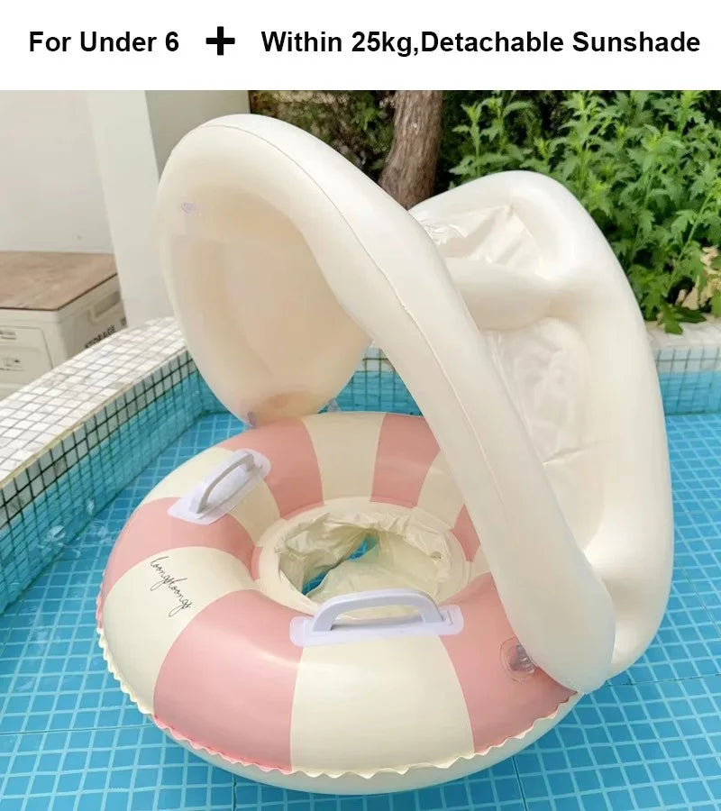 Inflatable Pool Float Seat - Swim Ring with Sunshade Option - Pink Sunshade
