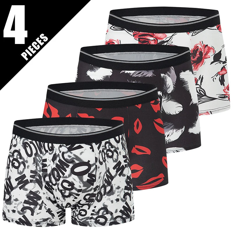 Men's Printed Boxer Shorts - 4-Pack Stretch Underwear - 4 Pieces-Yy-Zmhua