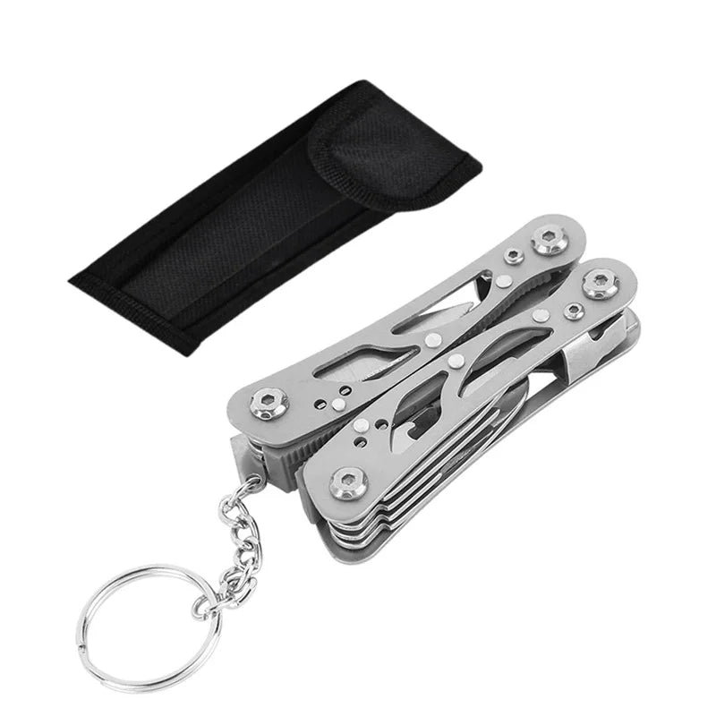 Folding Multi-Tool Pliers - Stainless Steel Camping Tool for Outdoor Utility - Silver With Pouch