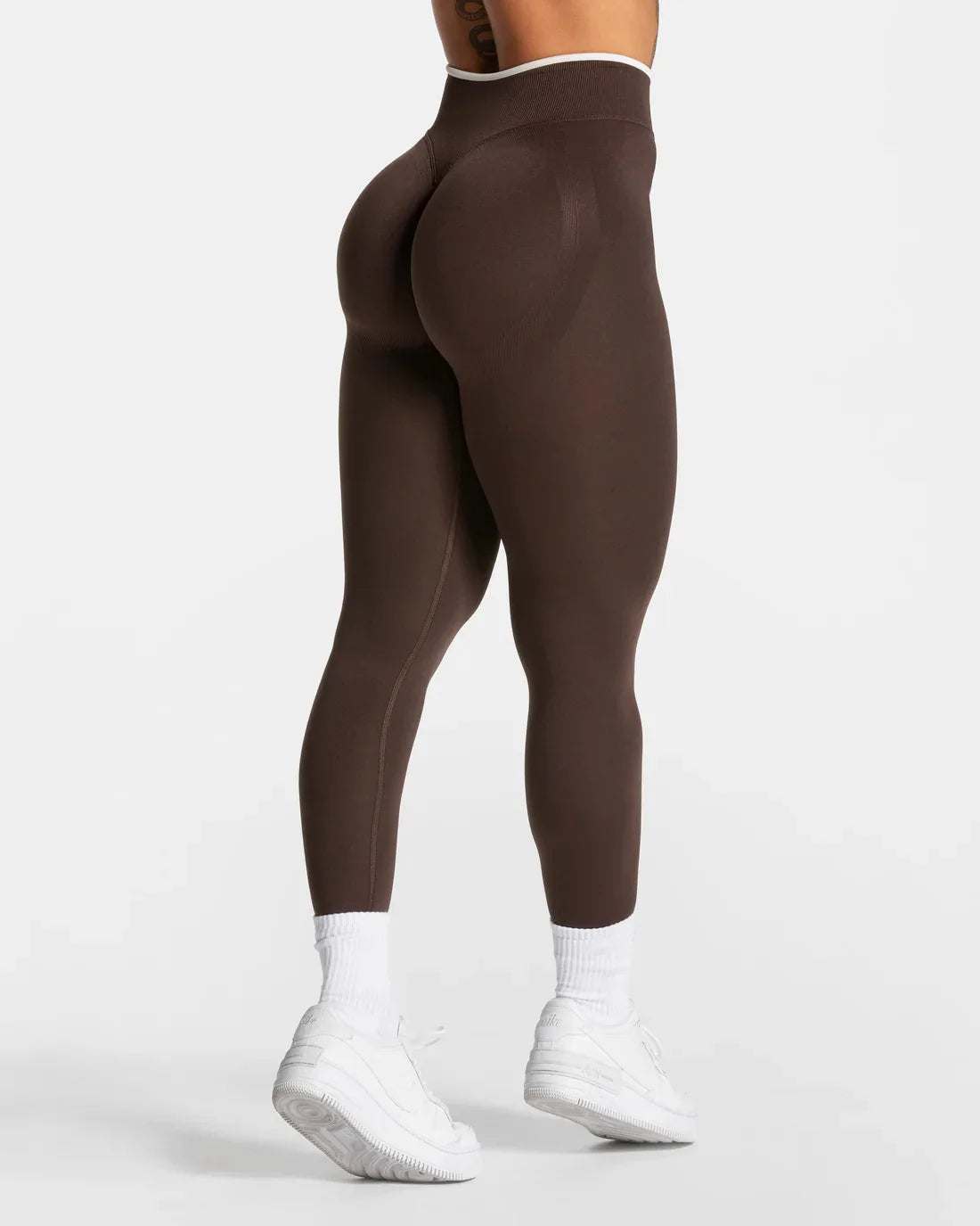 Women's Colorblock Yoga Leggings - High Waist Workout Tights - Brown