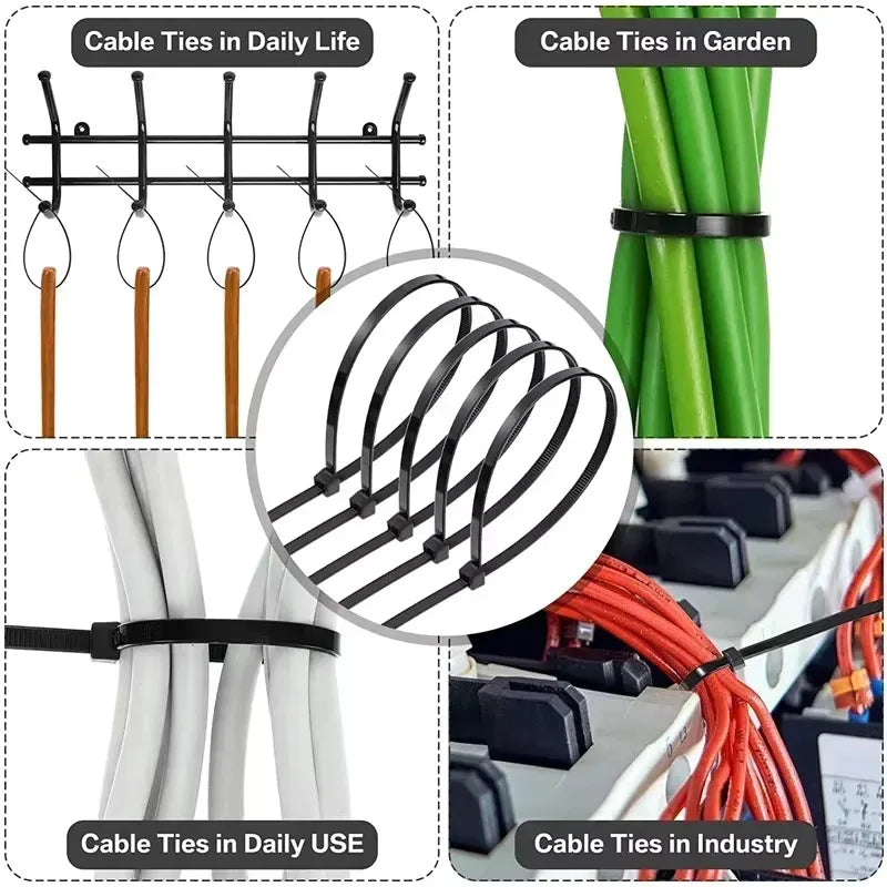 Nylon Cable Ties - 100-Piece Self-Locking Wire Straps