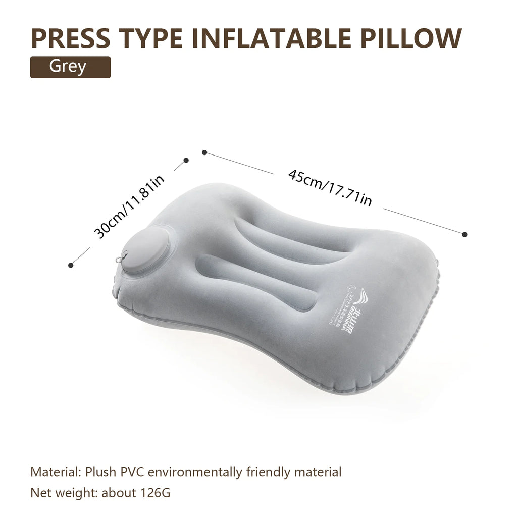 Inflatable Camping Pillow - Travel Air Pillow for Outdoor Rest - Gray