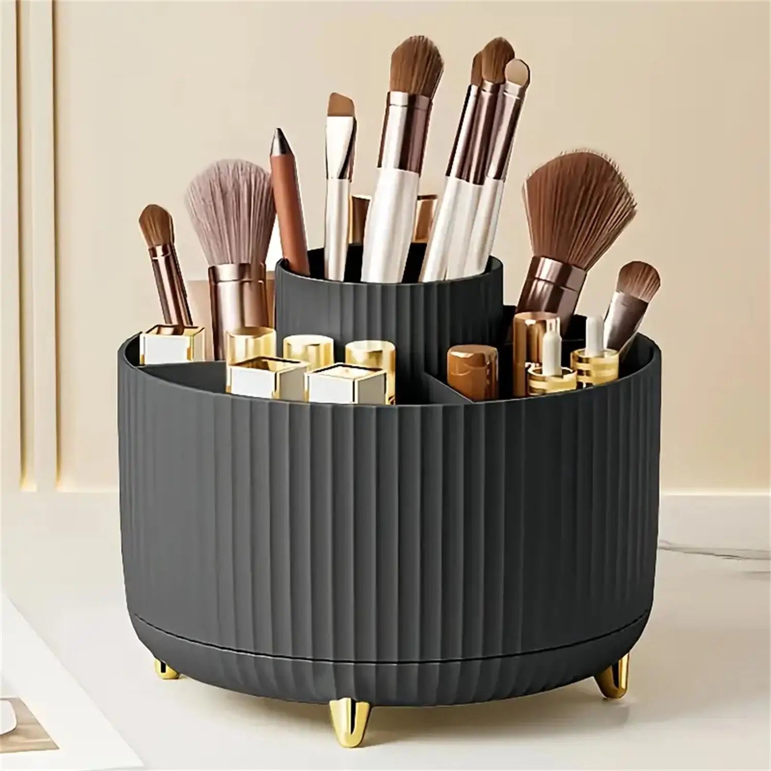 Rotating Makeup Organizer - Desktop Storage Holder with Compartments