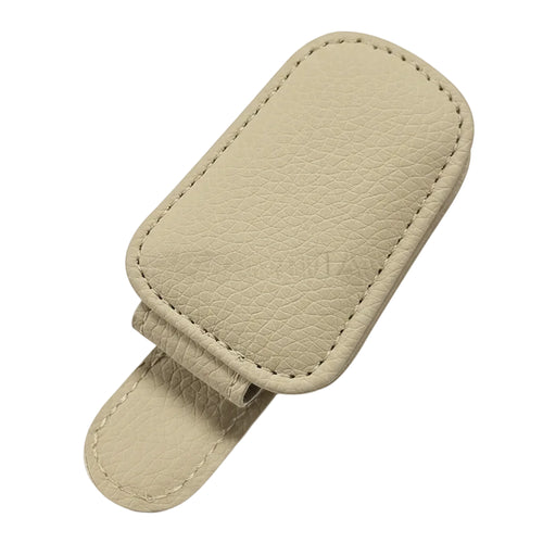 Car Visor Sunglasses Holder - Clip Case for Glasses and Cards - Beige