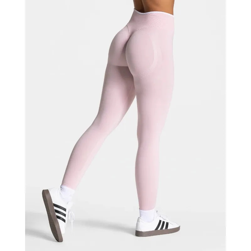 Women's Colorblock Yoga Leggings - High Waist Workout Tights - Pink