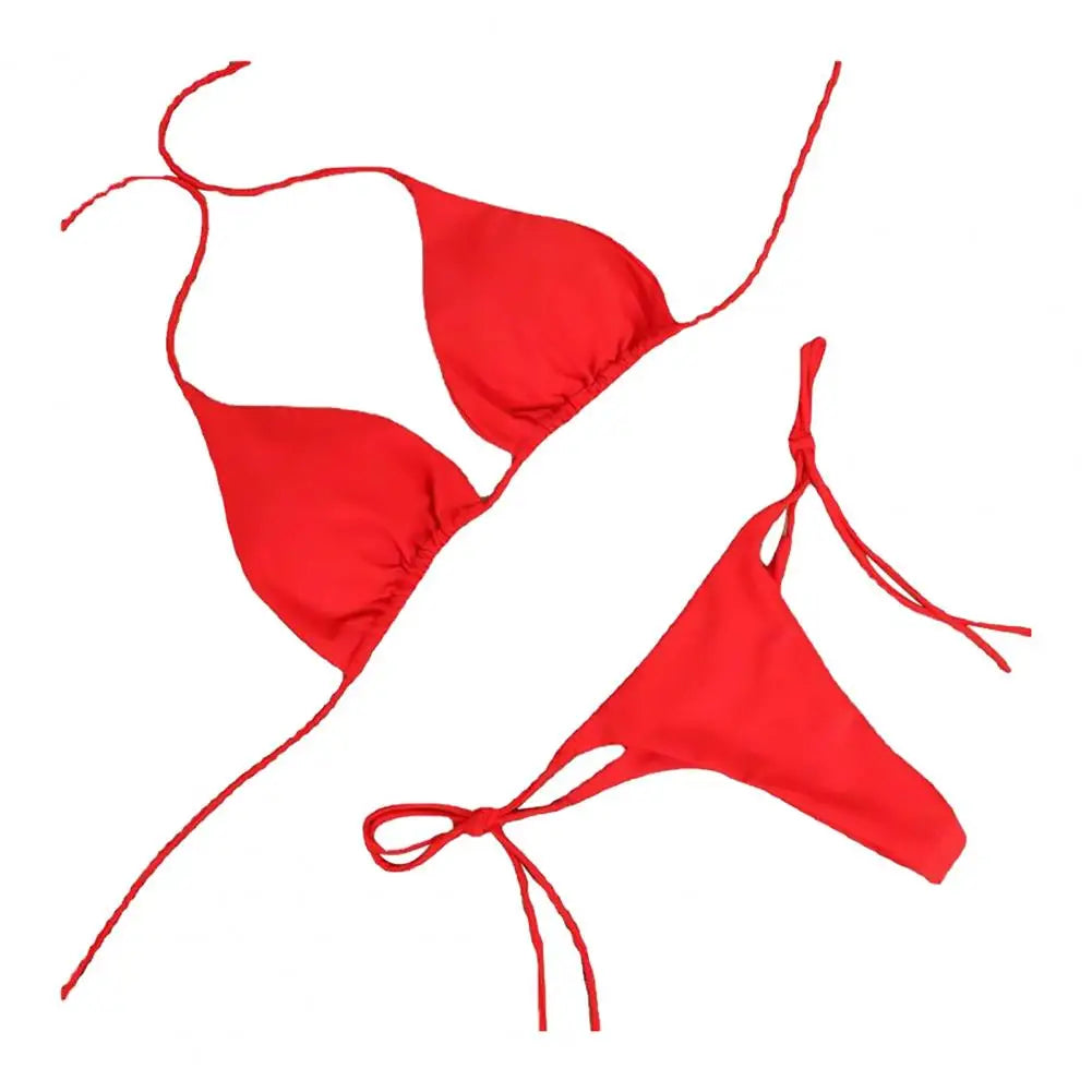 Women's Solid Halter Bikini Set - Two-Piece Swimwear - Red