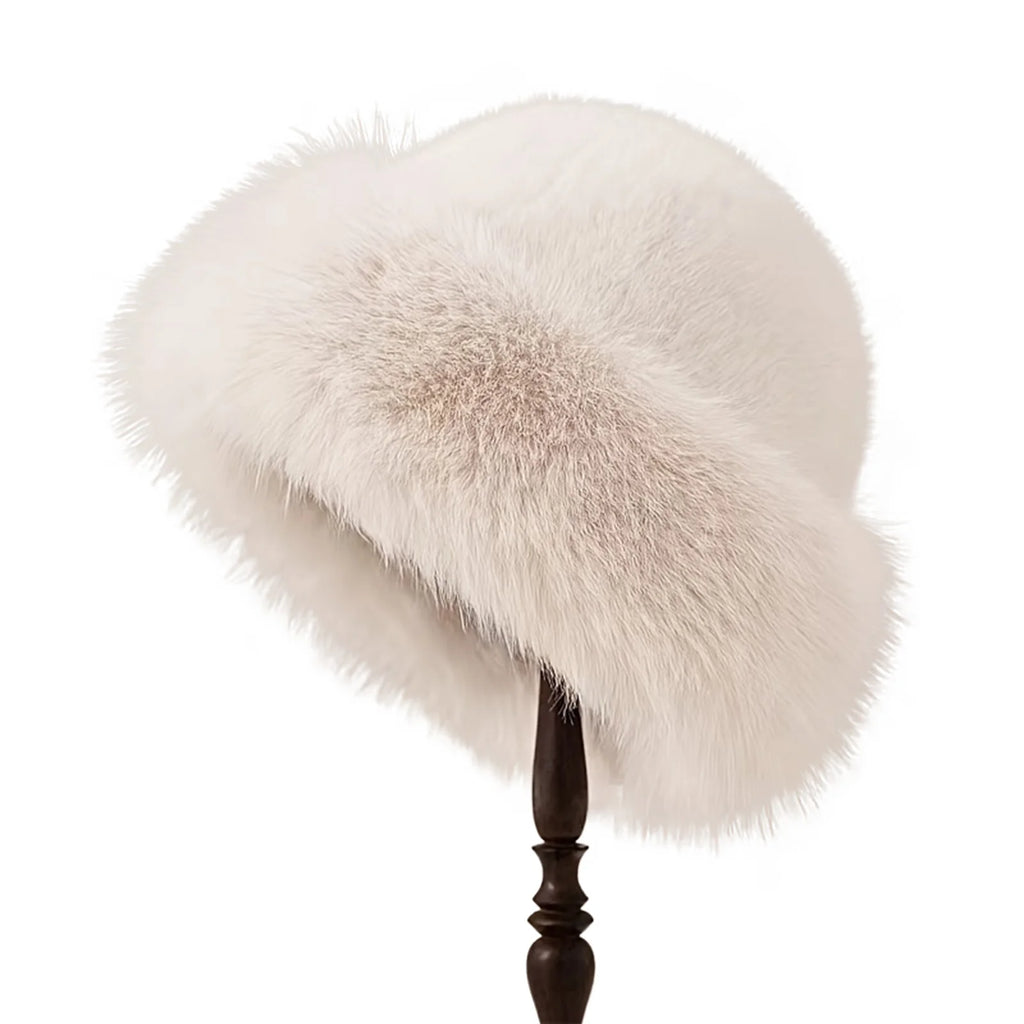 Women's Plush Winter Beanie - Faux Fur Cold Weather Hat - Milk Tea
