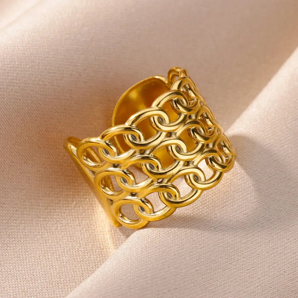 Gold-Color Stainless Steel Ring - Classic Fashion Jewelry
