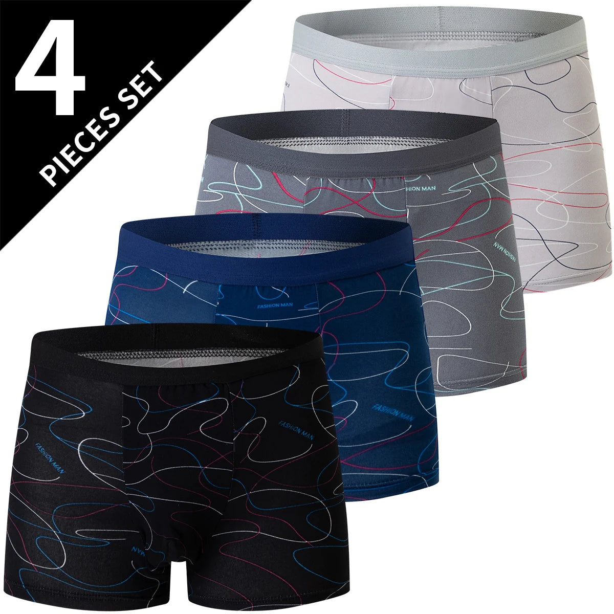 Men's Printed Boxer Shorts - 4-Pack Stretch Underwear - 4 Pieces-Lf