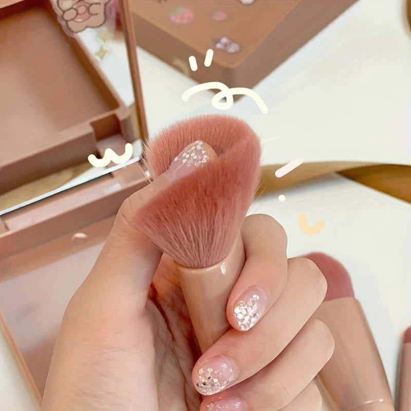 Portable Makeup Brush Set - Foldable Mirror Travel Kit