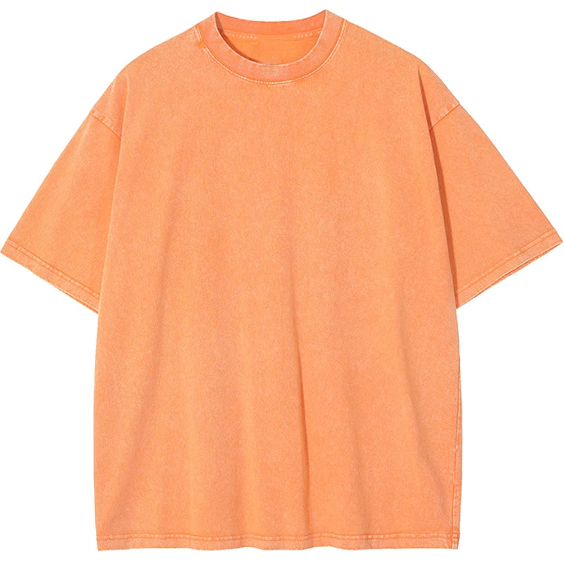 Oversized Cotton T-Shirt - Heavyweight Short Sleeve Tee - Orange 1
