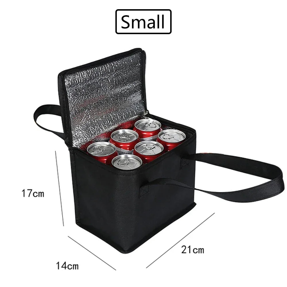 Folding Lunch Cooler Bag - Insulated Picnic Food Carrier - Small Black