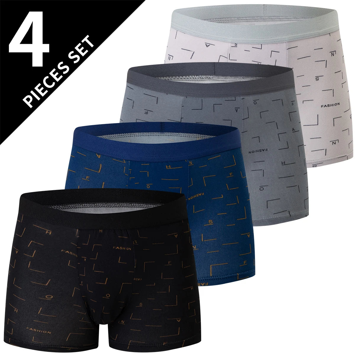 Men's Printed Boxer Shorts - 4-Pack Stretch Underwear - 4 Pieces-Ry