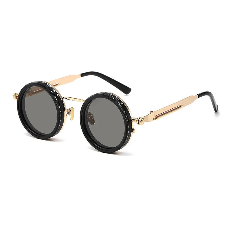 Round Dimming Sunglasses - Retro Outdoor Eyewear - Gold Black