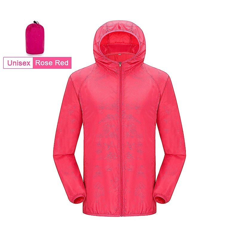Unisex Hiking Jacket - Lightweight Outdoor Windbreaker Shell - Unisex Rose Red