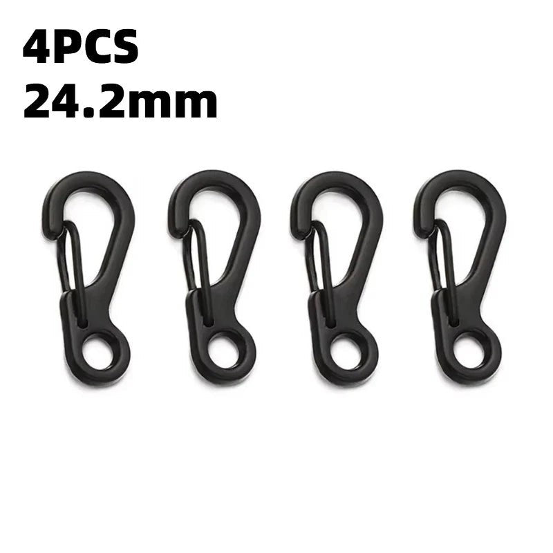 Mini Spring Keychain Clips - Alloy Hanging Buckles for EDC Gear - 4 Pieces Black