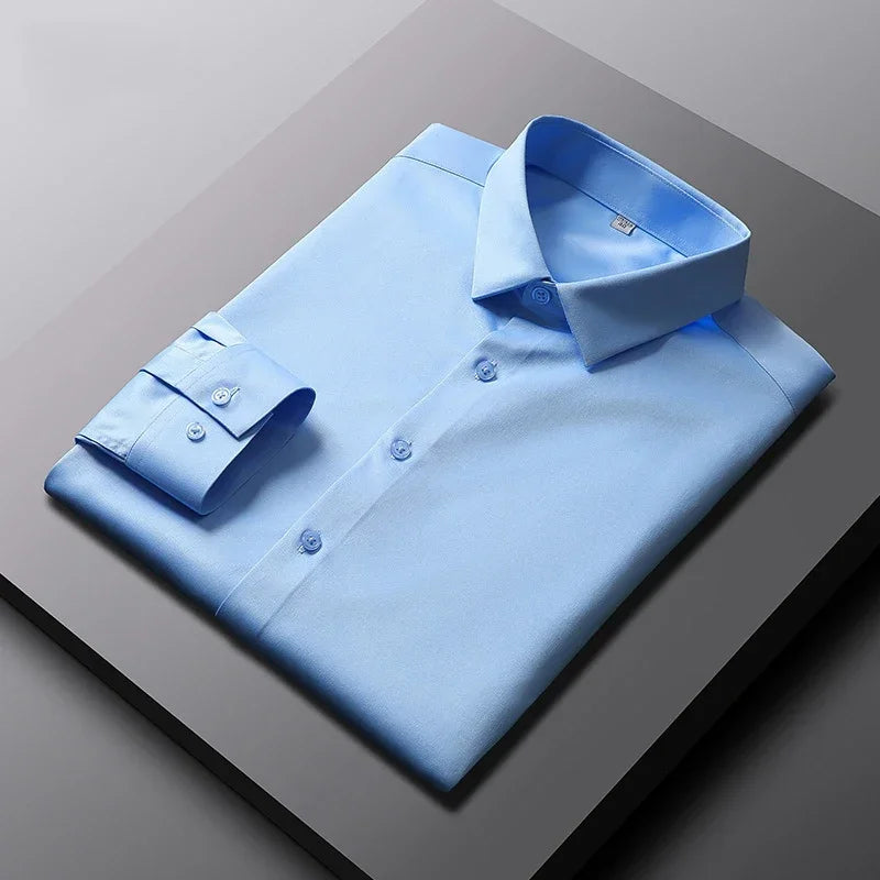 Men's Long Sleeve Casual Shirt - Solid Button-Front Top - Light Blue