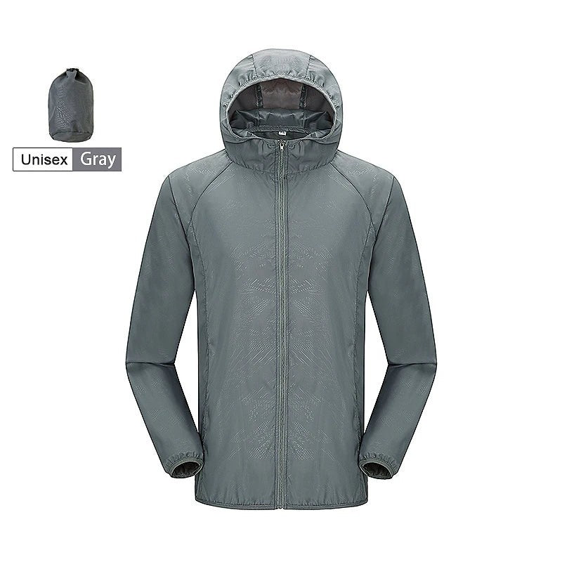 Unisex Hiking Jacket - Lightweight Outdoor Windbreaker Shell - Unisex Gray