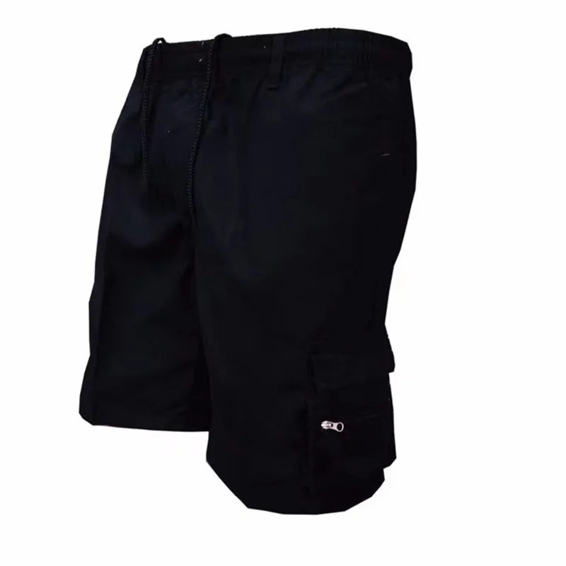 Men's Cargo Shorts - Casual Solid Color Utility Style - Black