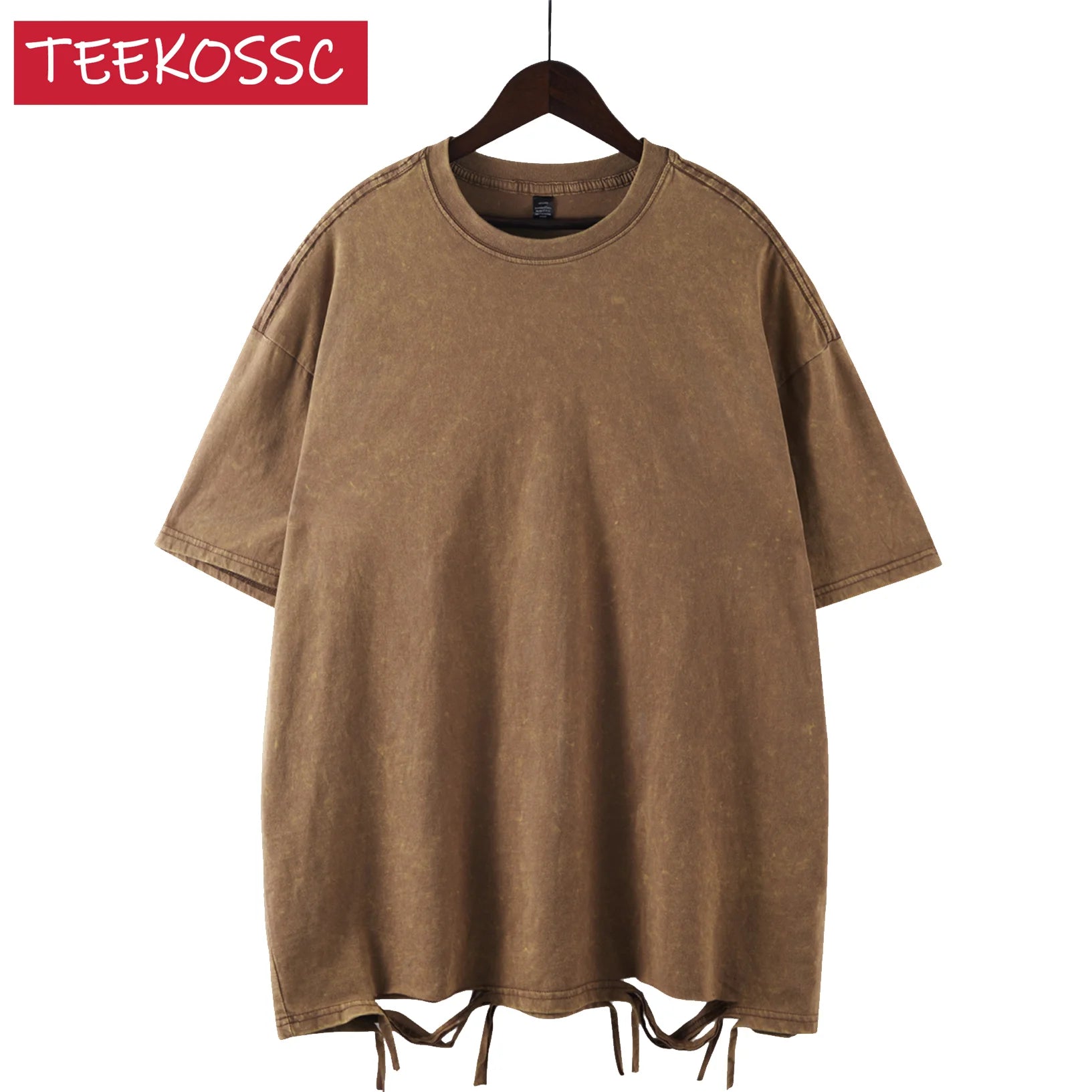 Oversized Cotton T-Shirt - Heavyweight Short Sleeve Tee - Brown