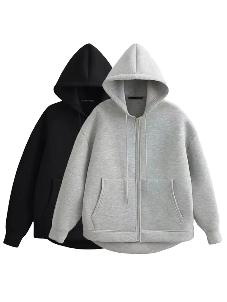 Women's Hooded Zip Sweatshirt - Loose Casual Jacket