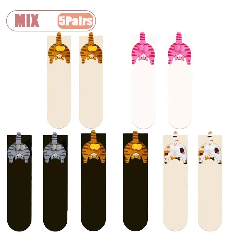 Cartoon Cat Mid-Calf Socks - Cozy Novelty Sock Packs