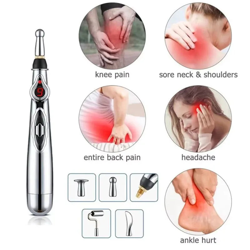 Electric Acupressure Pen – Meridian Massage Tool with Multi-Head Tips