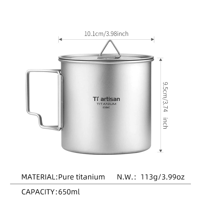 Titanium Camping Cup - Folding Handle Outdoor Drink Mug