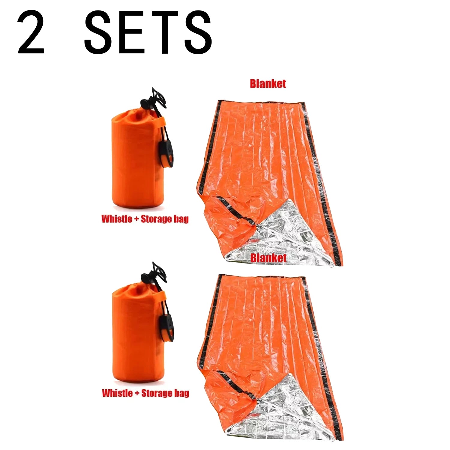 Outdoor Sleeping Bag - Compact Thermal Sack for Outdoor Kits - Orange Sleeping Bag 2 Sets