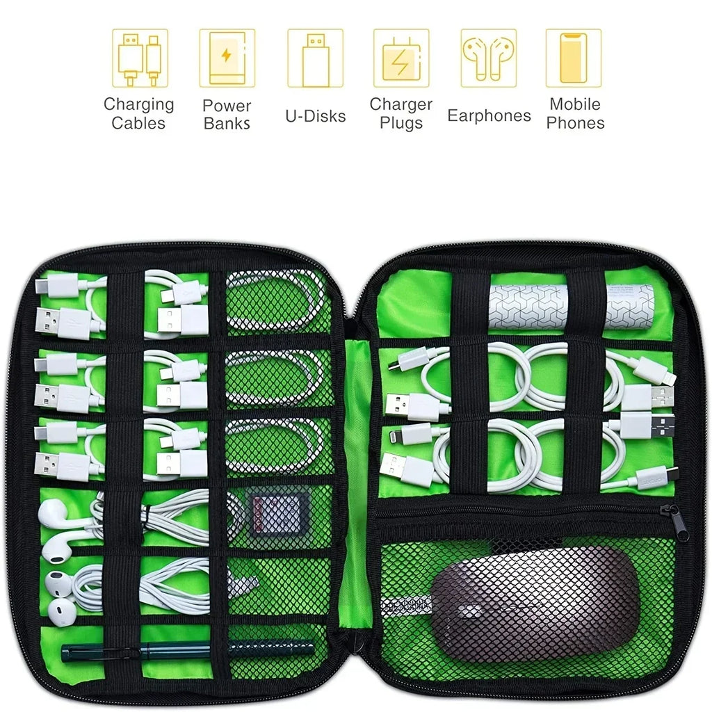 Black Green Storage Bag Electronic - For Travel and Daily Carry