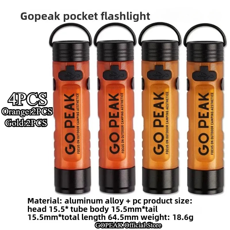 Mini LED Pocket Flashlight - Key Clip Light for Bags - 4 Pieces 2Orange 2Gold