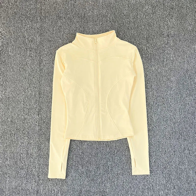 Women's Workout Jacket - Long Sleeve Zip Gym Layer - Yellow