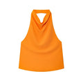 Women's Satin Halter Top - Backless Summer Camisole - Orange