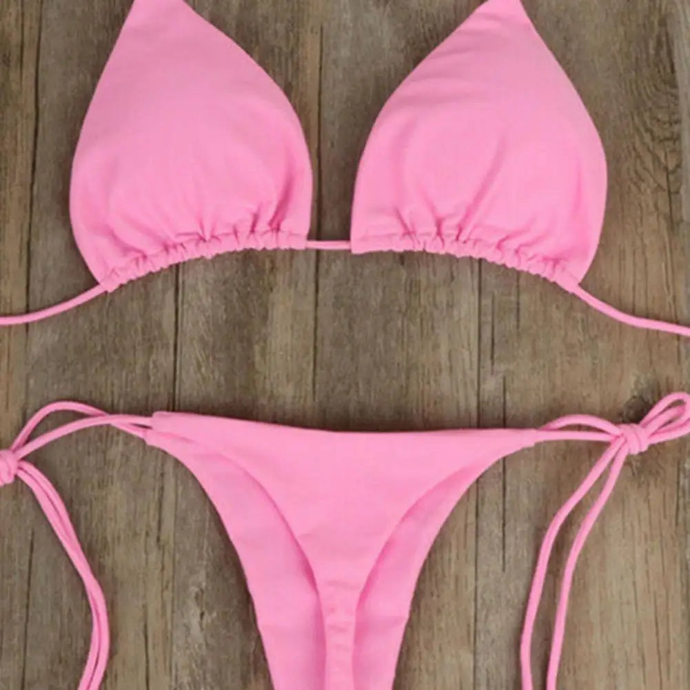 Women's Solid Halter Bikini Set - Two-Piece Swimwear