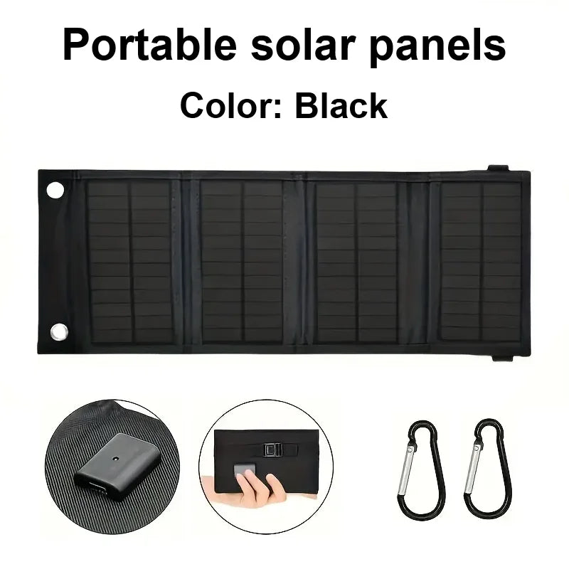 Foldable Solar Panel Charger - 20 W USB Power for Travel - Black