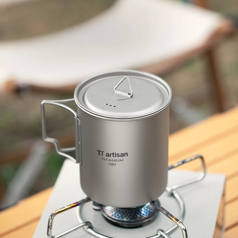 Titanium Camping Cup - Folding Handle Outdoor Drink Mug