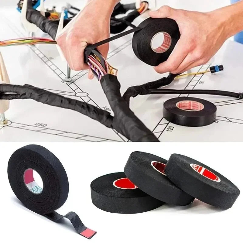 Automotive Wiring Harness Tape - 15 m Cloth Cable Wrap - Black
