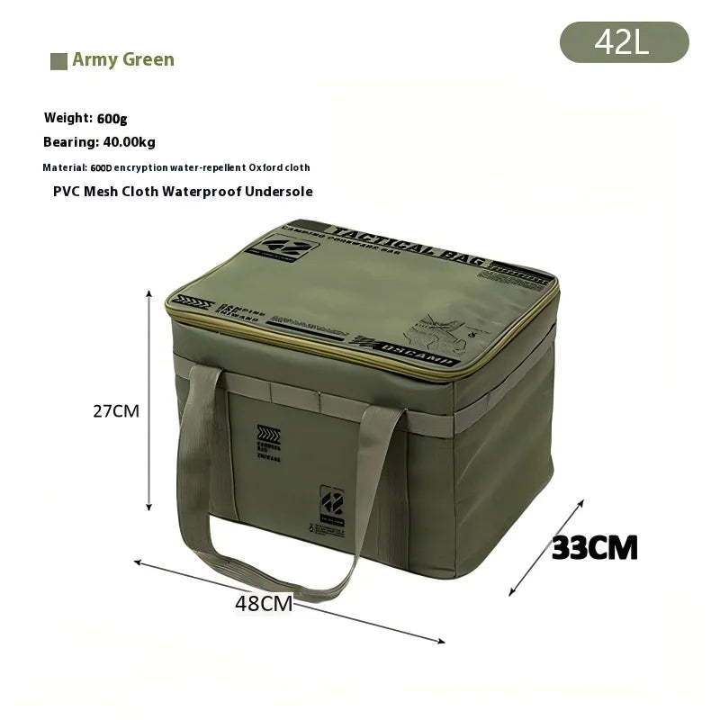 Insulated Camping Storage Bag - 30-42 L Picnic Organizer - Green 42L