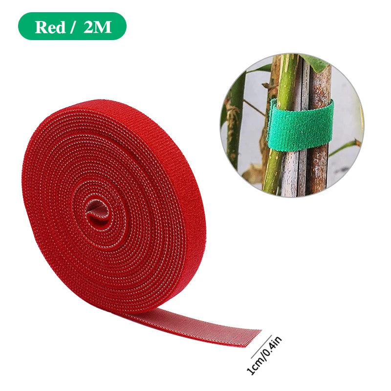 Garden Plant Ties - Nylon Hook-and-Loop Support Tape - Red